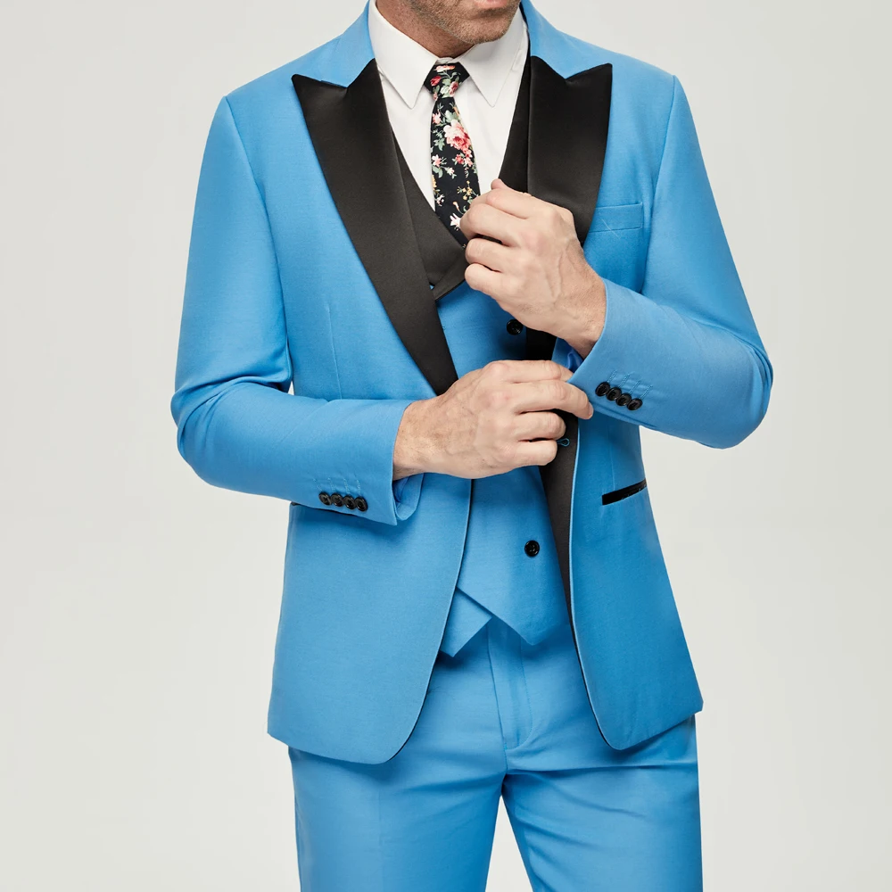 Men'S Grooming Studio - Blue Men Suits 3 Pieces Men